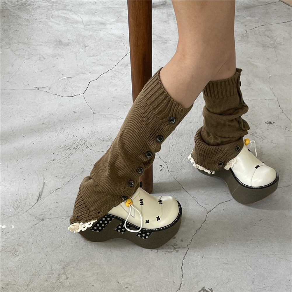 LET ME SEE Button Leg Warmers | Multicolor Knit Leg Covers leg warmmers let me see Khaki