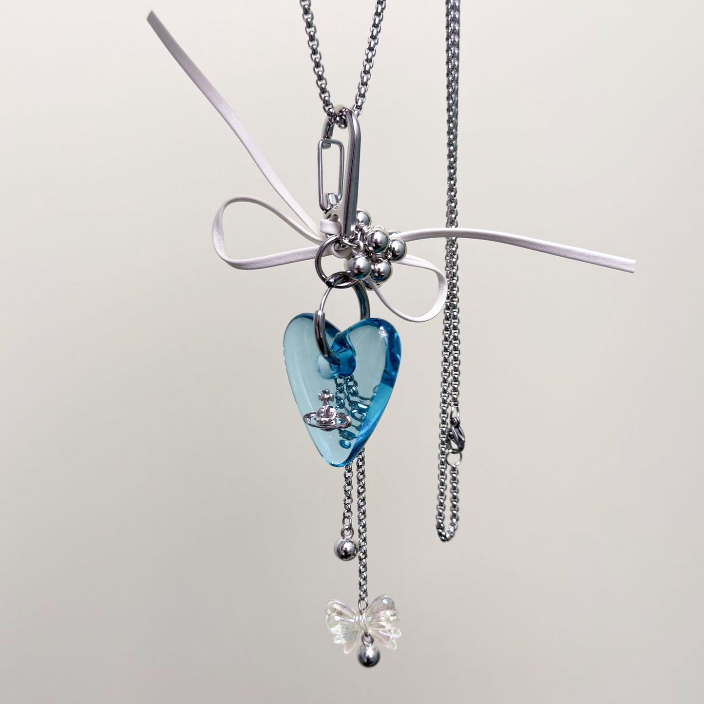 Kiwi Store - Y2K Clear Heart Pendant Necklace necklace kiwi store Blue Pendant Necklace