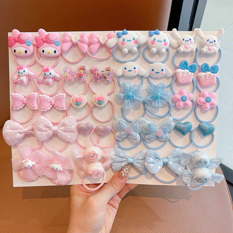 DuoFeiMao - Kawaii Kuromi Hair Accessories Set with Clip & Cartoon Elastic Band hair clip duofeimao Cinnamoroll + My Melody Hair Ties 40pcs Set