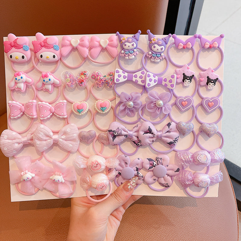 DuoFeiMao - Kawaii Kuromi Hair Accessories Set with Clip & Cartoon Elastic Band hair clip duofeimao My Melody + Kuromi Hair Ties 40pcs Set