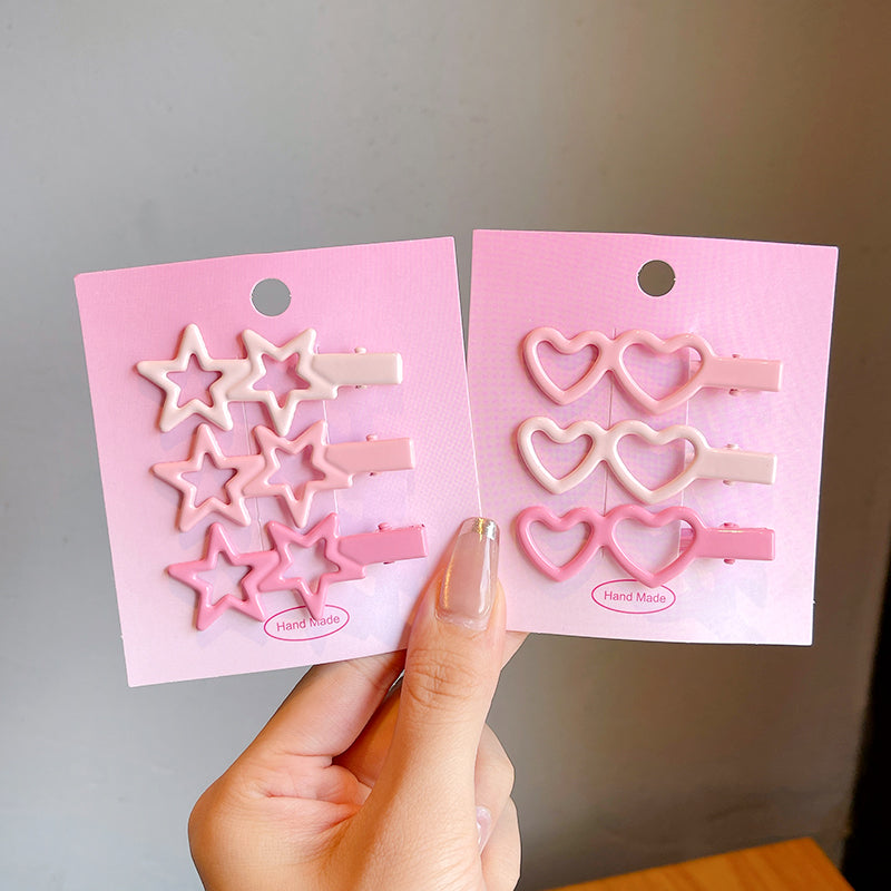 Decora Kei Hair Clip – Star & Heart Pink Acrylic hair clip duofeimao Star + Double Heart 6pcs Set