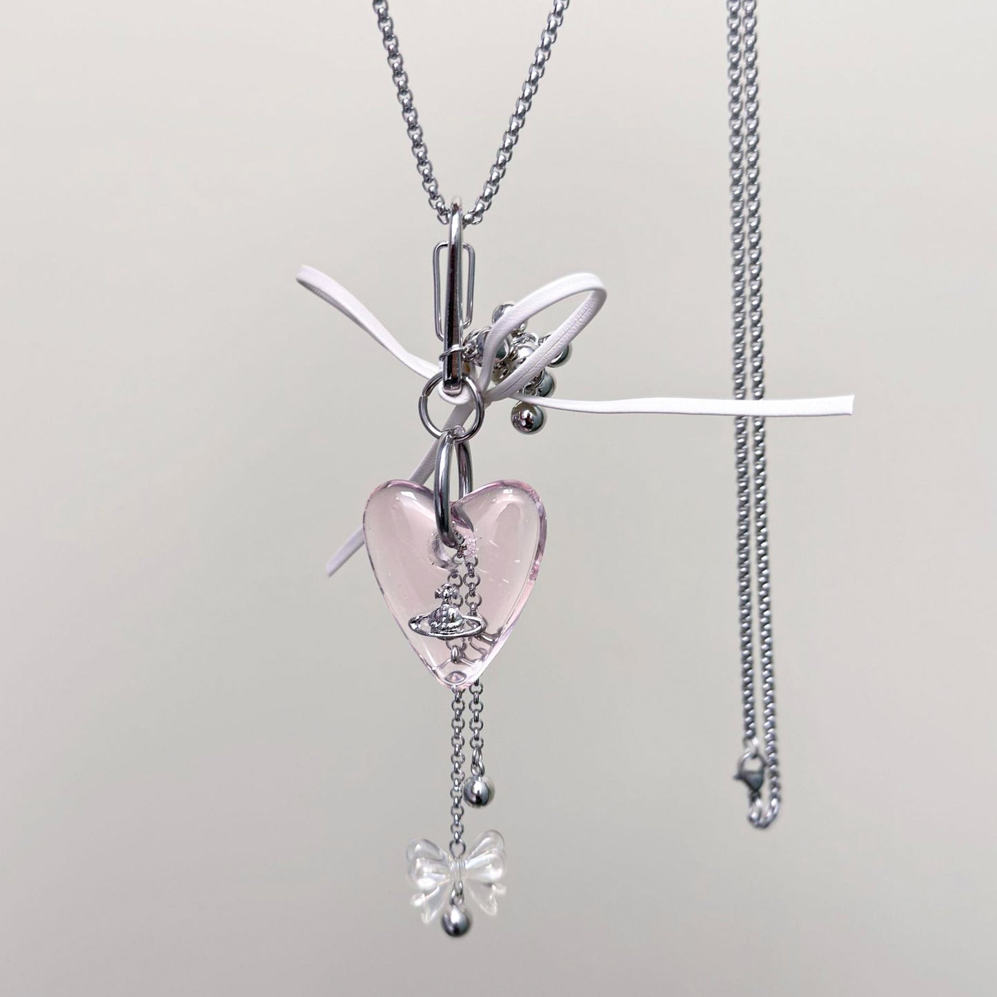 Kiwi Store - Y2K Clear Heart Pendant Necklace necklace kiwi store Pink Pendant Necklace