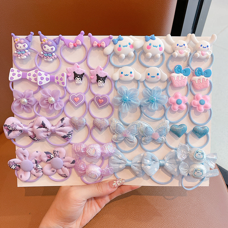 DuoFeiMao - Kawaii Kuromi Hair Accessories Set with Clip & Cartoon Elastic Band hair clip duofeimao Cinnamoroll + Kuromi Hair Ties 40pcs Set