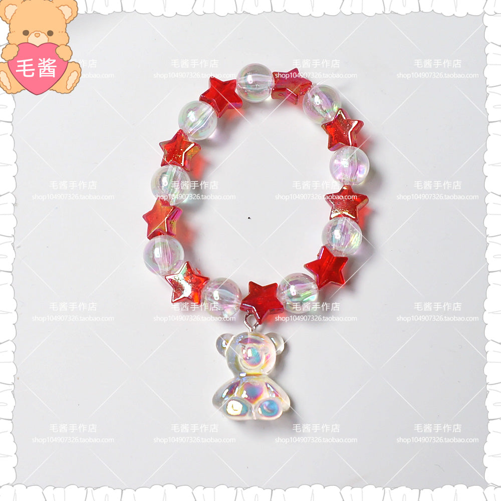 Maojiang Star Strawberry Bear Bracelet | Decora Beaded Accessory bracelet maojiang Bear & Red Star Bracelet (1 piece)