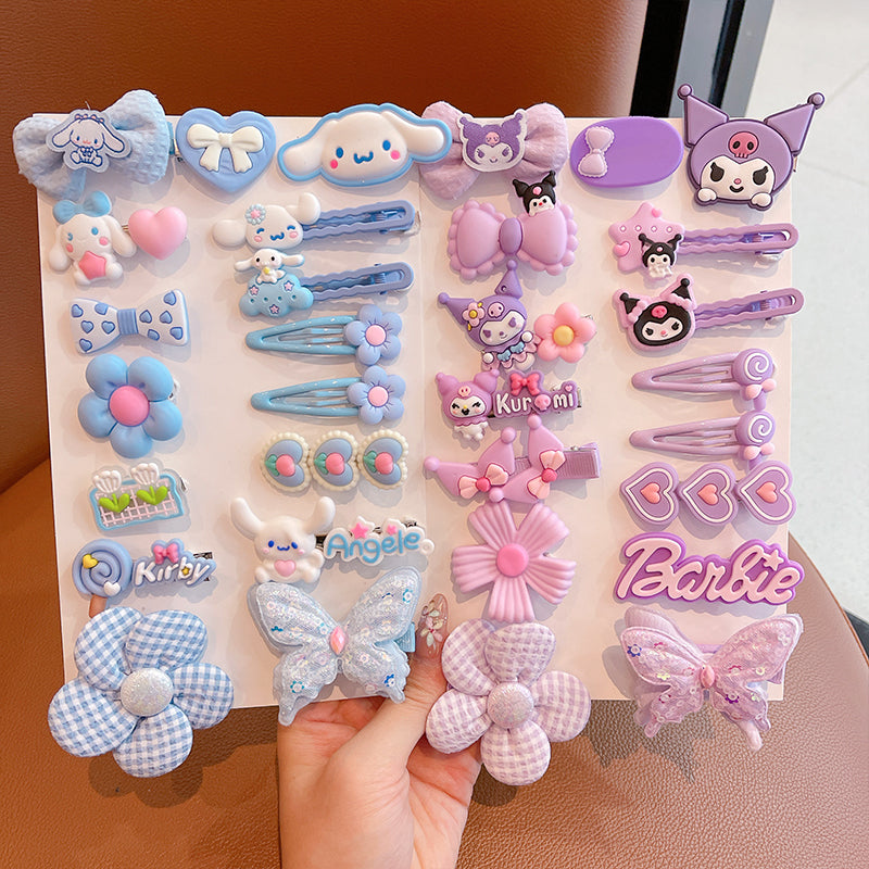 DuoFeiMao - Kawaii Kuromi Hair Accessories Set with Clip & Cartoon Elastic Band hair clip duofeimao Kuromi + Cinnamoroll Hair Clips 32pcs Set