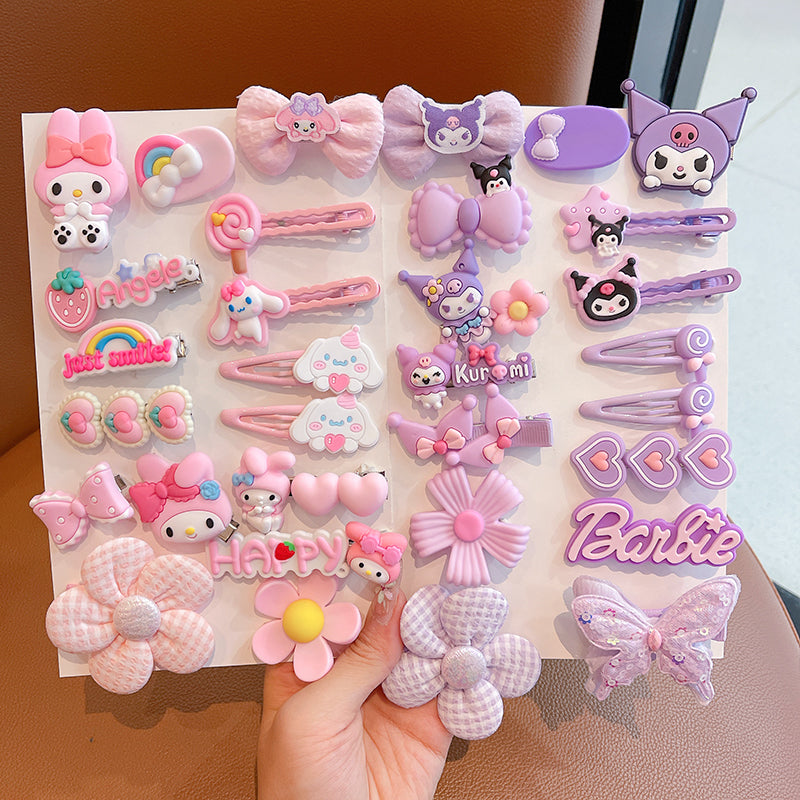 DuoFeiMao - Kawaii Kuromi Hair Accessories Set with Clip & Cartoon Elastic Band hair clip duofeimao Kuromi + My Melody Hair Clips 32pcs Set