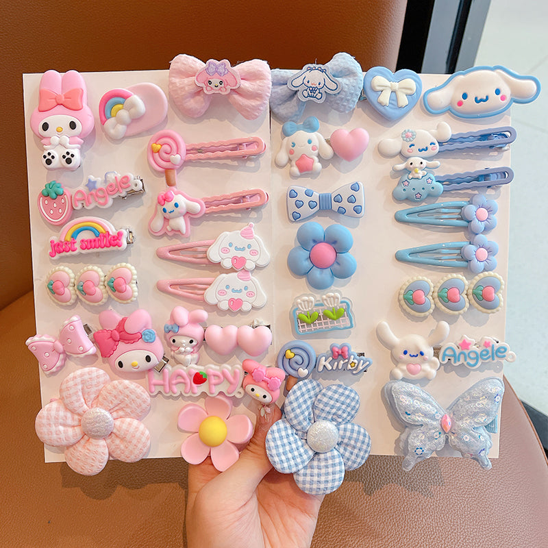 DuoFeiMao - Kawaii Kuromi Hair Accessories Set with Clip & Cartoon Elastic Band hair clip duofeimao Cinnamoroll + My Melody Hair Clips 32pcs Set