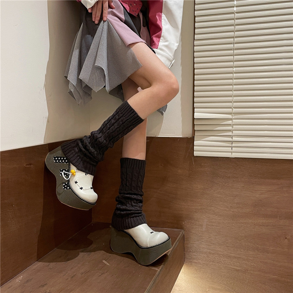 LET ME SEE Knit Leg Warmers | Solid Color Warm Mid-Calf Ruffled Socks leg warmmers let me see Dard Grey