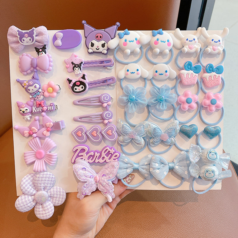 DuoFeiMao - Kawaii Kuromi Hair Accessories Set with Clip & Cartoon Elastic Band hair clip duofeimao Kuromi + Cinnamoroll Hair Ties & Clips 36pcs Set