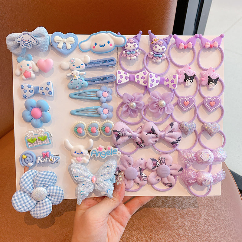 DuoFeiMao - Kawaii Kuromi Hair Accessories Set with Clip & Cartoon Elastic Band hair clip duofeimao Cinnamoroll + Kuromi Hair Ties & Clips 36pcs Set