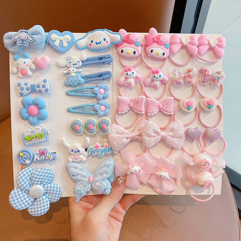 DuoFeiMao - Kawaii Kuromi Hair Accessories Set with Clip & Cartoon Elastic Band hair clip duofeimao Cinnamoroll + My Melody Hair Ties & Clips 36pcs Set