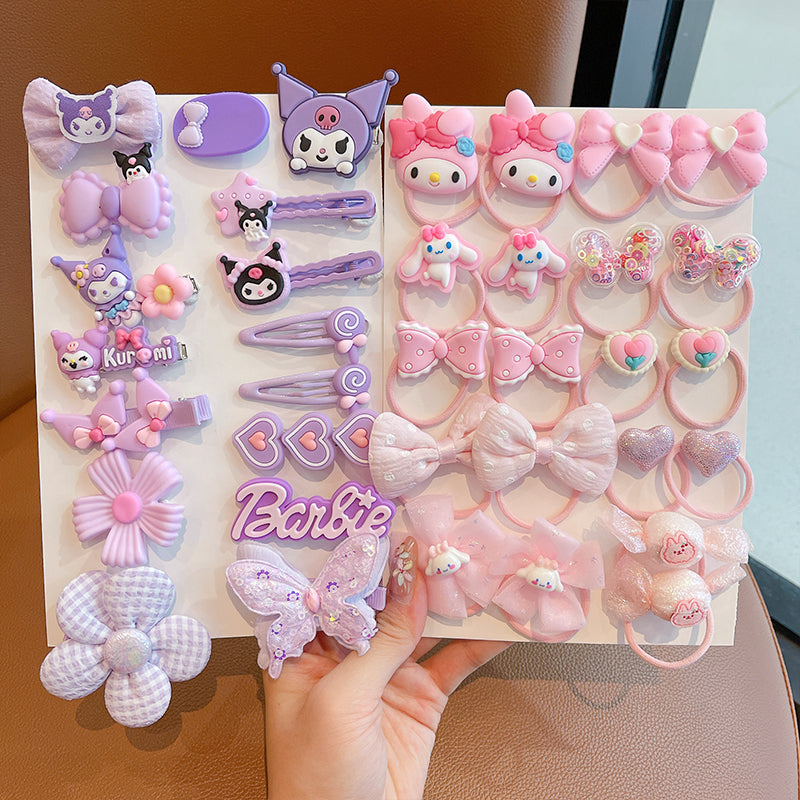 DuoFeiMao - Kawaii Kuromi Hair Accessories Set with Clip & Cartoon Elastic Band hair clip duofeimao Kuromi + My Melody Hair Ties & Clips 36pcs Set