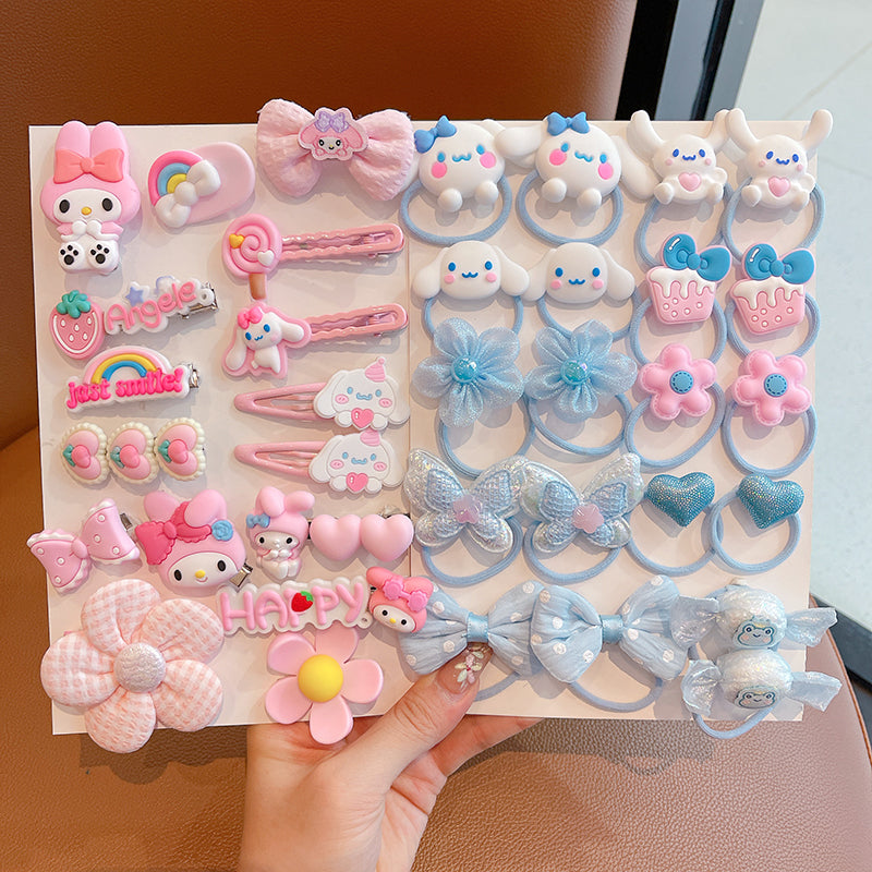 DuoFeiMao - Kawaii Kuromi Hair Accessories Set with Clip & Cartoon Elastic Band hair clip duofeimao My Melody + Cinnamoroll Hair Ties & Clips 36pcs Set
