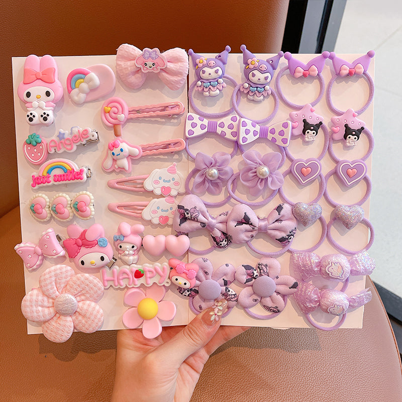 DuoFeiMao - Kawaii Kuromi Hair Accessories Set with Clip & Cartoon Elastic Band hair clip duofeimao My Melody + Kuromi Hair Ties & Clips 36pcs Set