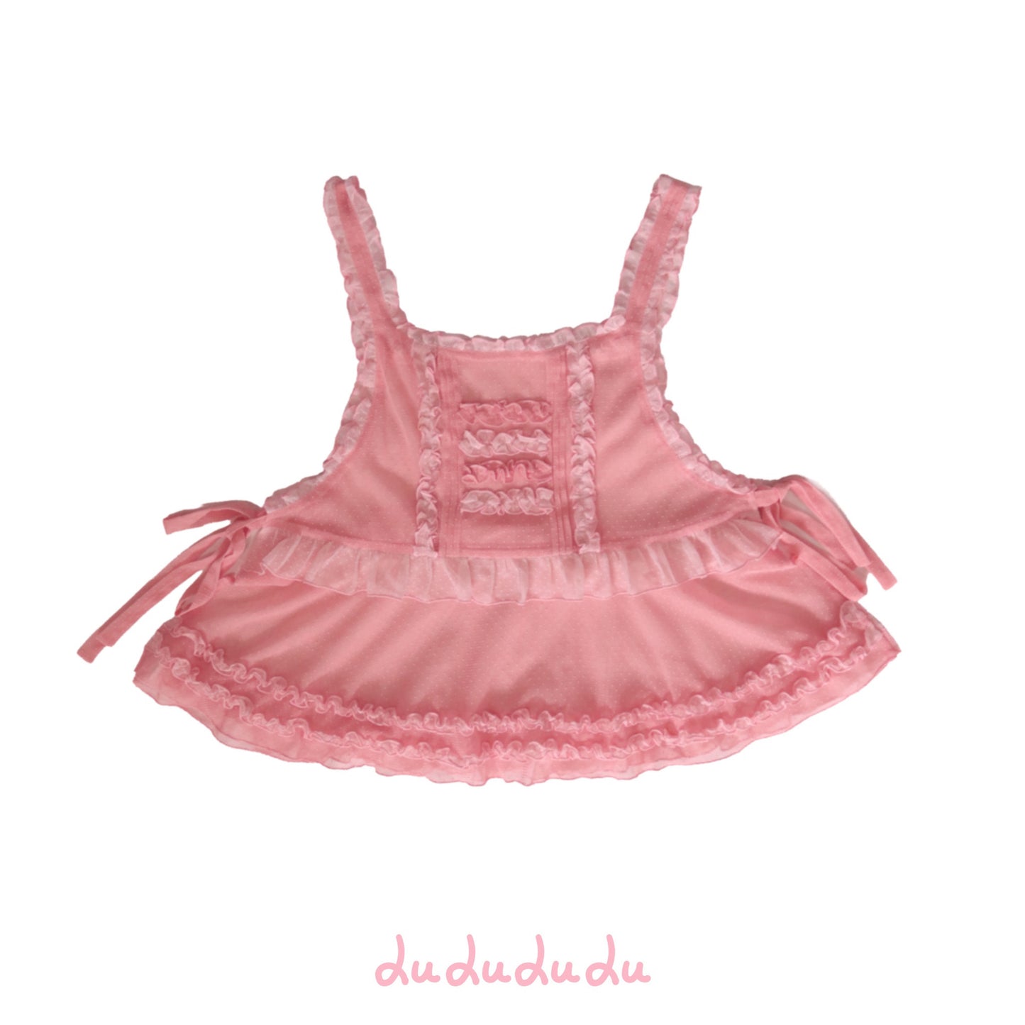 LULULULU - Two-Tone Polka Dot Tulle Lolita Apron Overskirt overskirt LULULULU Pink Overskirt with White Lace