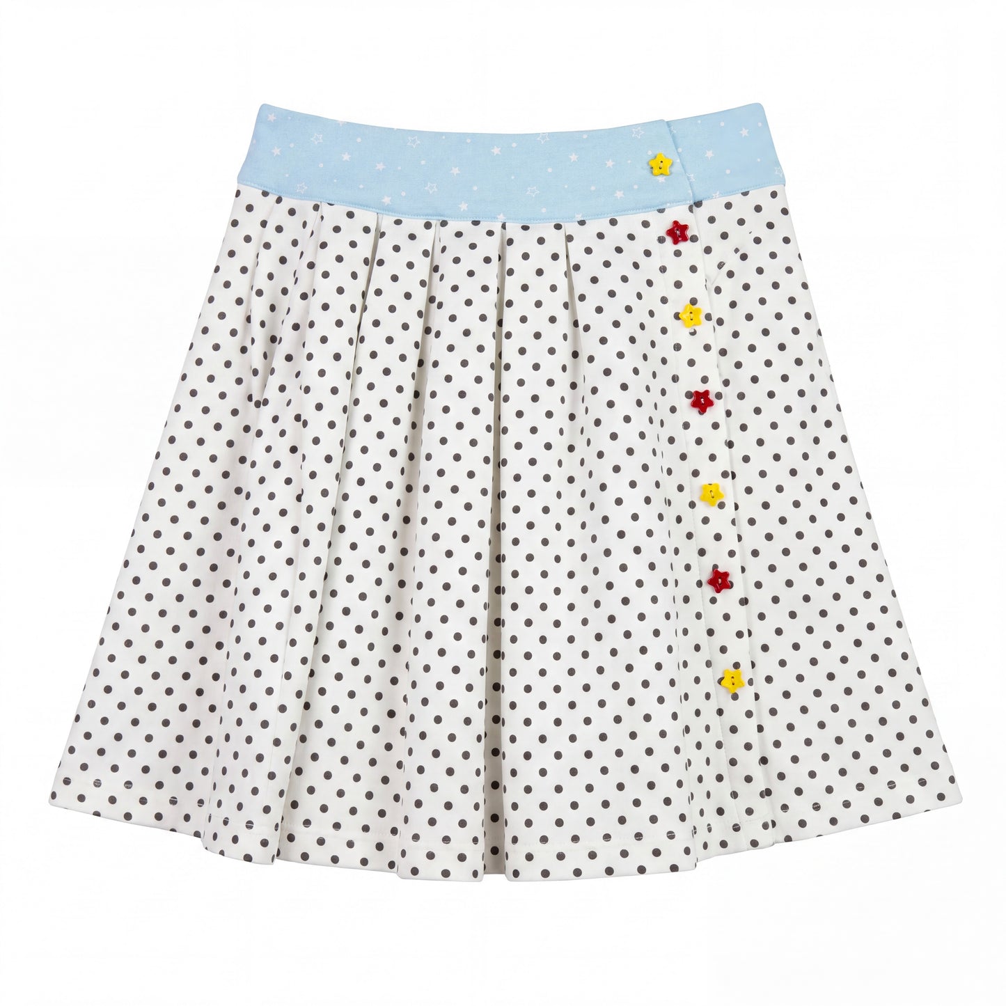 Y2K Polka Dot Color-Block Pleated Skirt skirt Languid Park White S