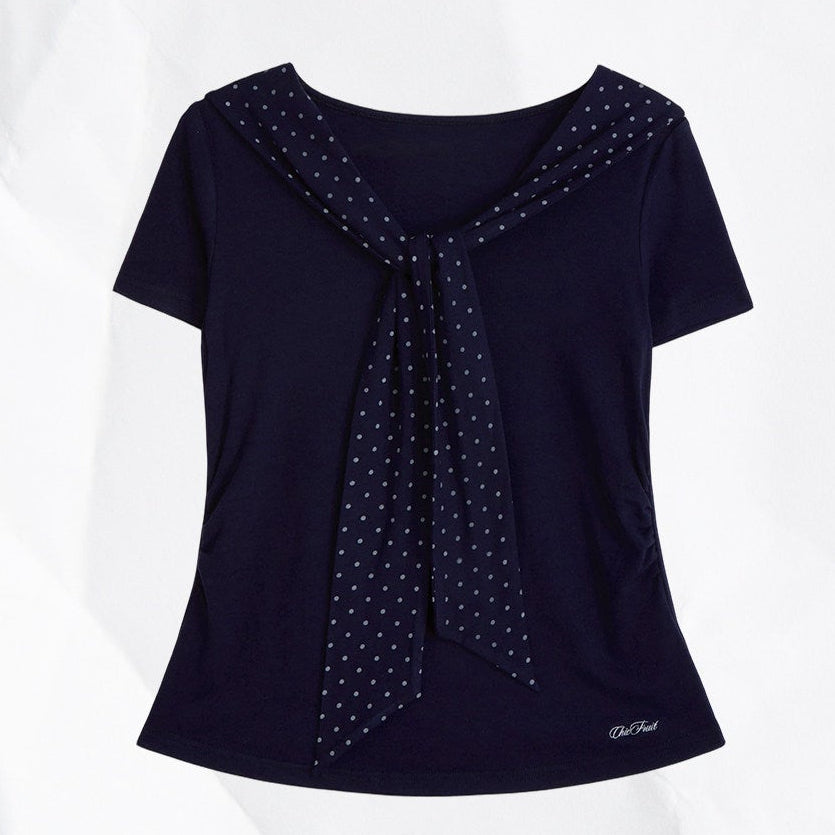 CHIC FRUIT - Tie Waist Patchwork T-Shirt shirt Chic Fruit Navy S