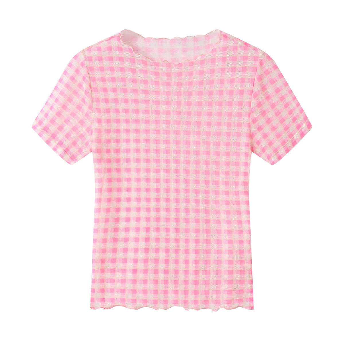 tntntutu - Pink Plaid Mesh Top | Fairy Kei Kawaii Harajuku Layering Shirt tshirt tntntutu Pink Color S