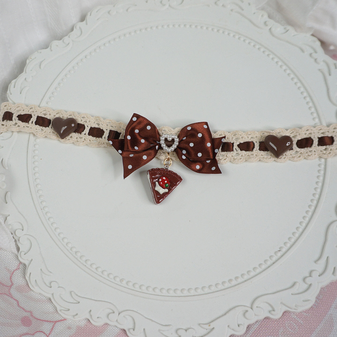 Maojiang - Cake Chocolate Bow Choker Necklace