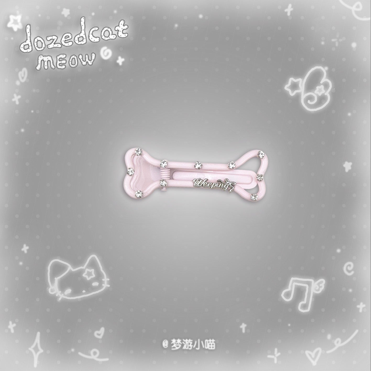 Rhinestone Bone Hair Clip | Kawaii Y2K Korean Style Side Hair Clip hair clip Sleepwalking Cat Pink