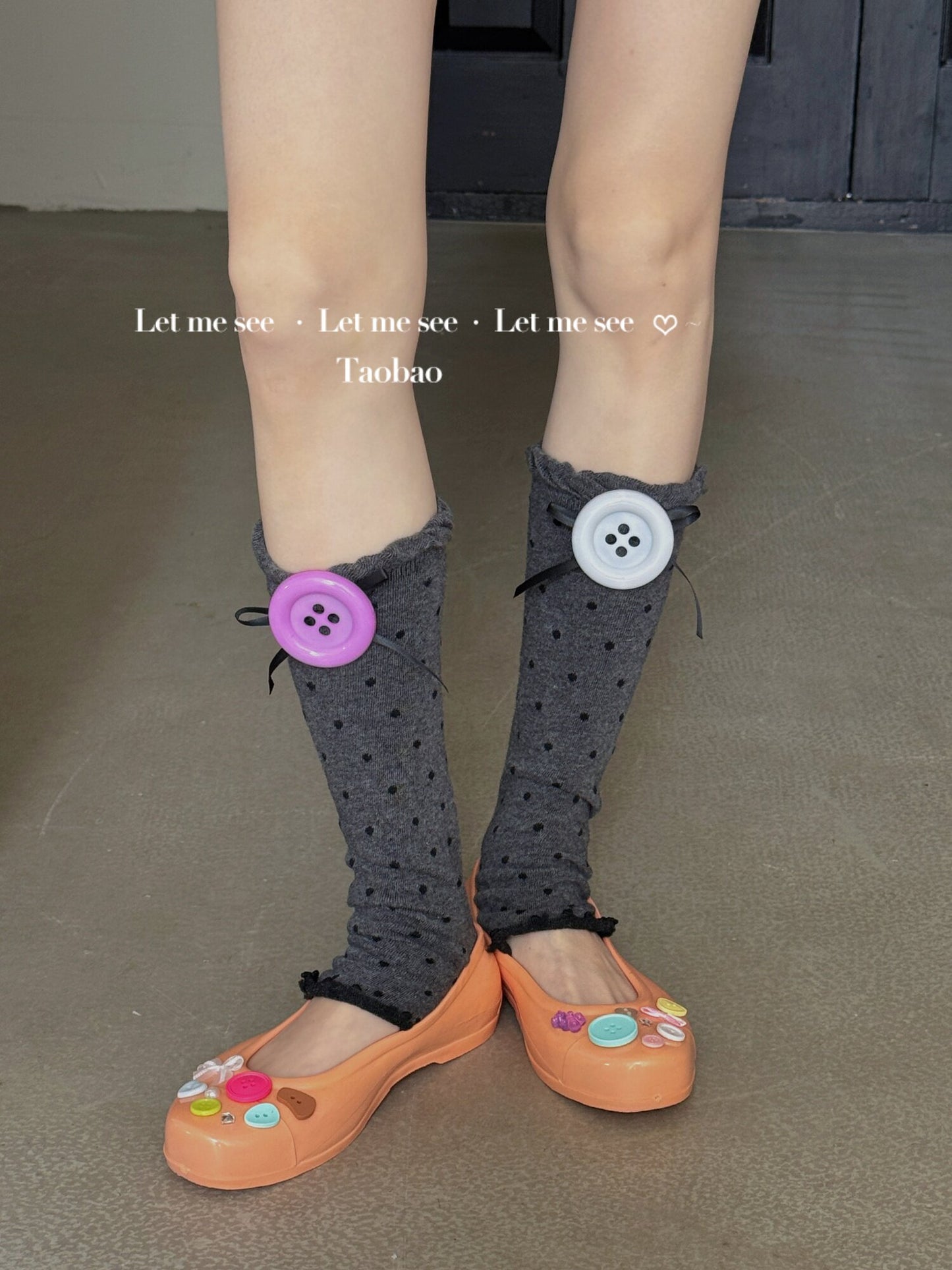 LET ME SEE - Polka Button Leg Warmers socks let me see Dark Grey
