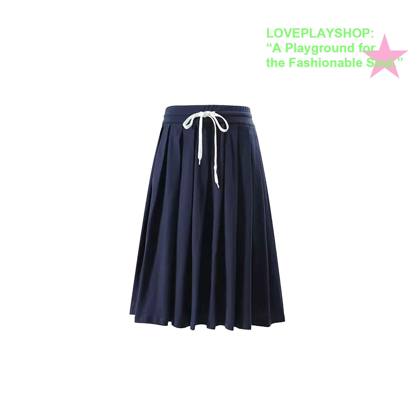 loveplayshop - Solid Color Pleated Cotton Skirt skirt loveplay Navy Blue S