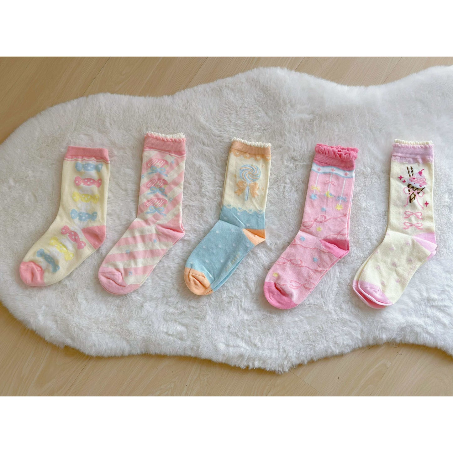 Doll Letter - Sweet Cotton Lolita Mid-Calf Socks Set sock doll letter All 5 Pairs