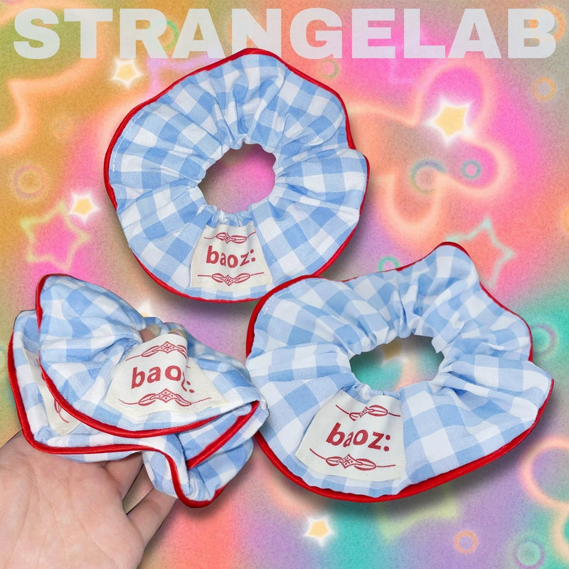 Strangelab Decora Blue Plaid Scrunchie hair ring strangelab
