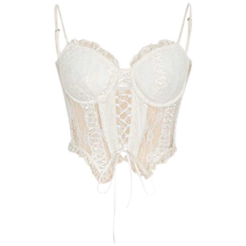 GirlyVibes Top White Lace Top Sleeveless Top Summer Layering Top camisole YZZI HE