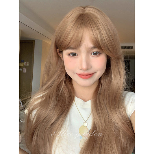Alice Garden Harajuku Style Long Wig – Lazy Curls with Bangs in Milk Tea Color wig Alice Garden