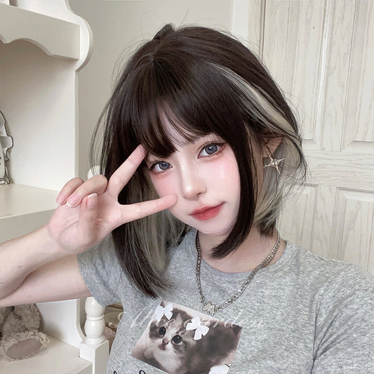 Alice Garden Harajuku Style Short Wig – Black-Brown Ombre with Ear-Tucked Highlights wig Alice Garden