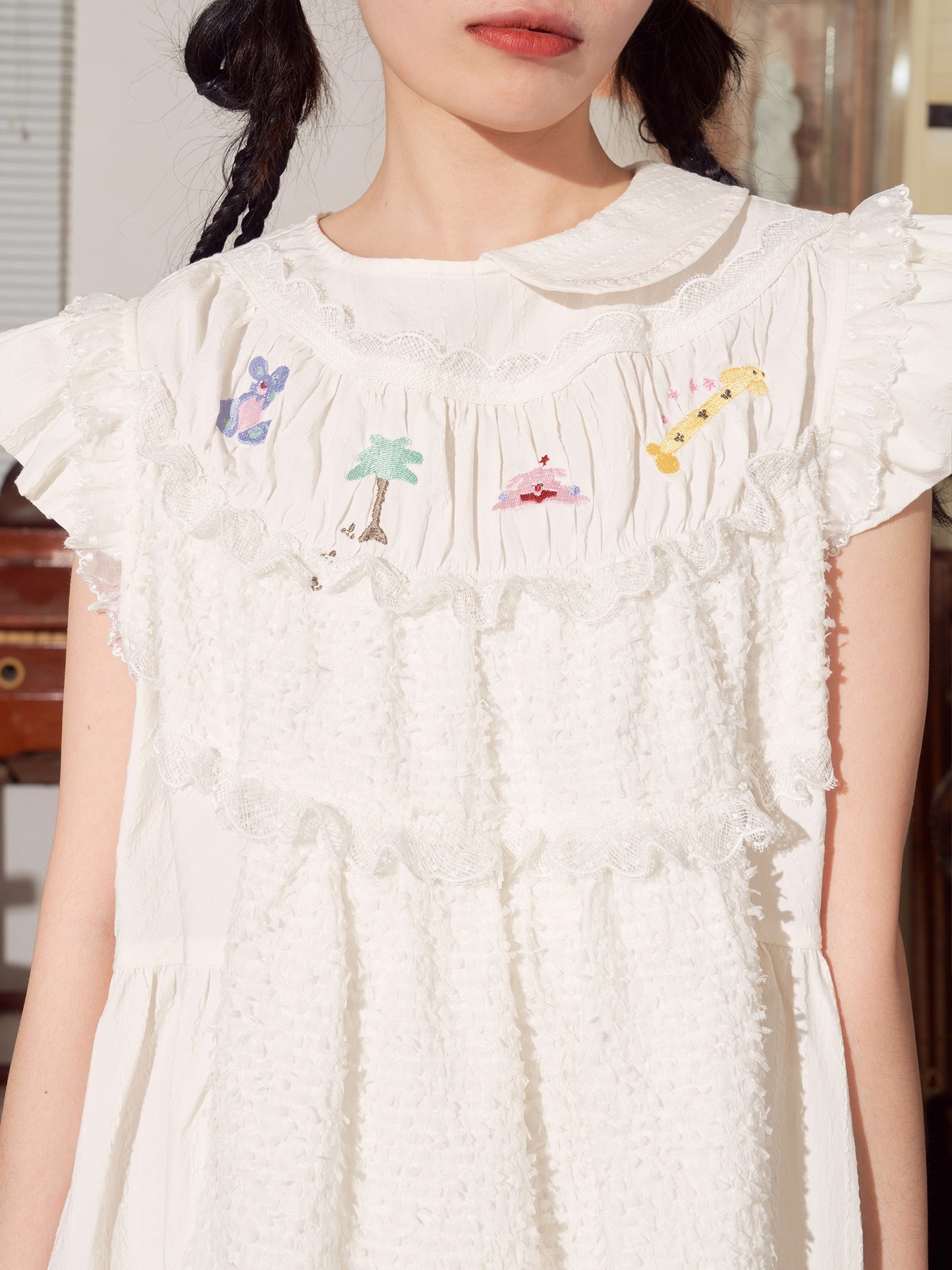 Harajuku Dress Electric Magic Embroidered Dress White Versatile Dress dress HELPHELP
