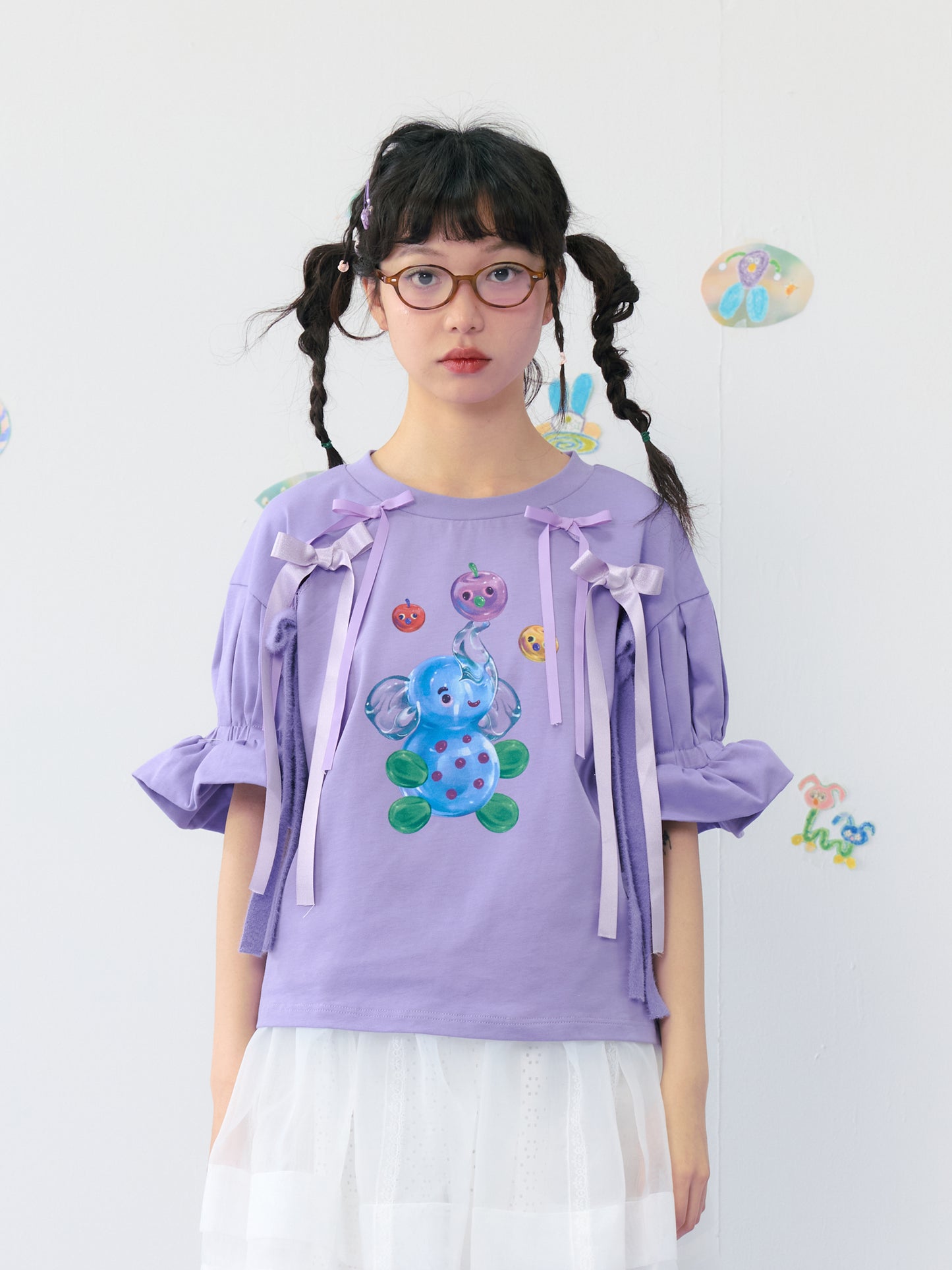 Harajuku T-Shirt Purple T-Shirt Bow Lace T-Shirt Summer Cotton T-Shirt tshirt HELPHELP