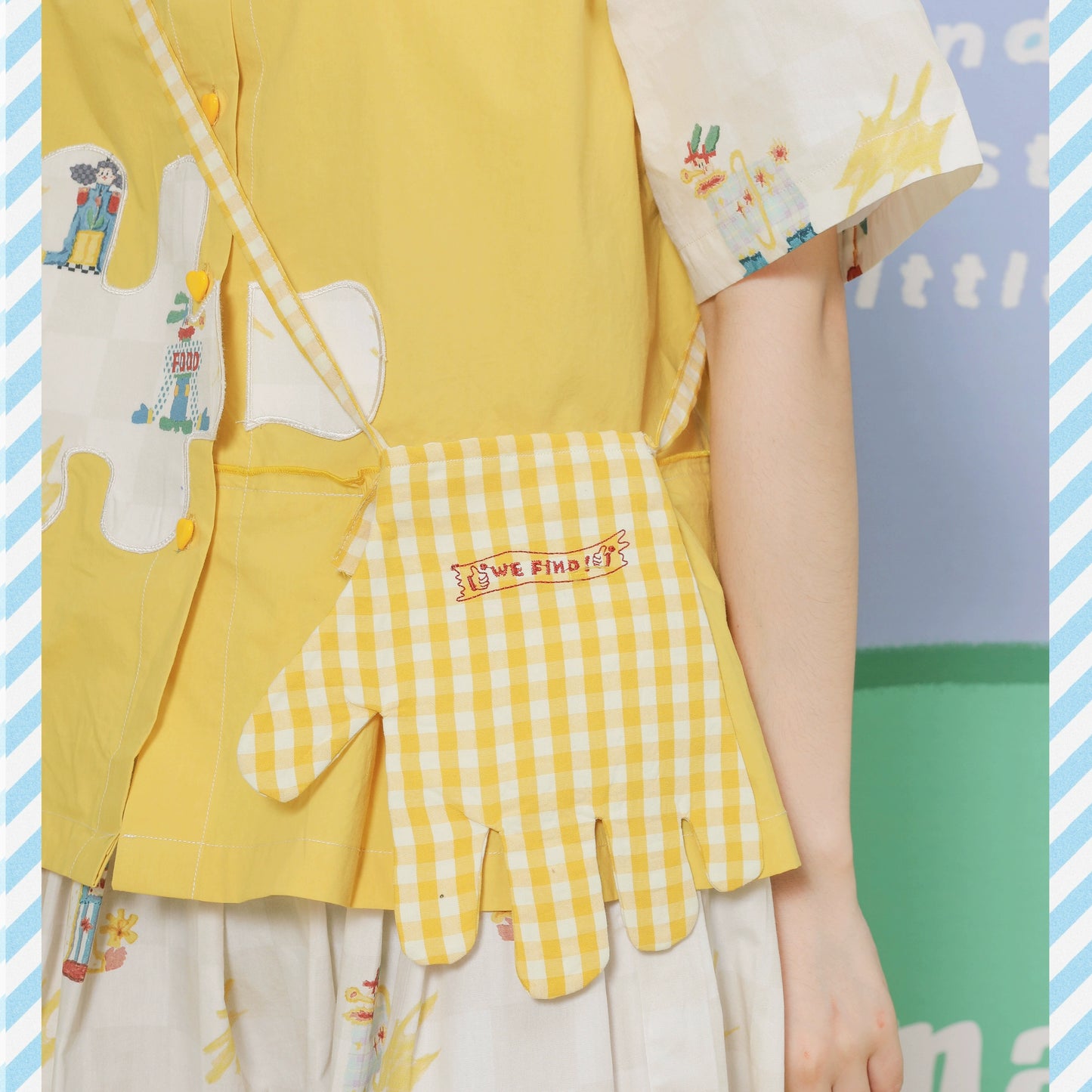 Harajuku Bag Summer Yellow Checkered Embroidered Palm-Shaped Crossbody Bag bag HELPHELP