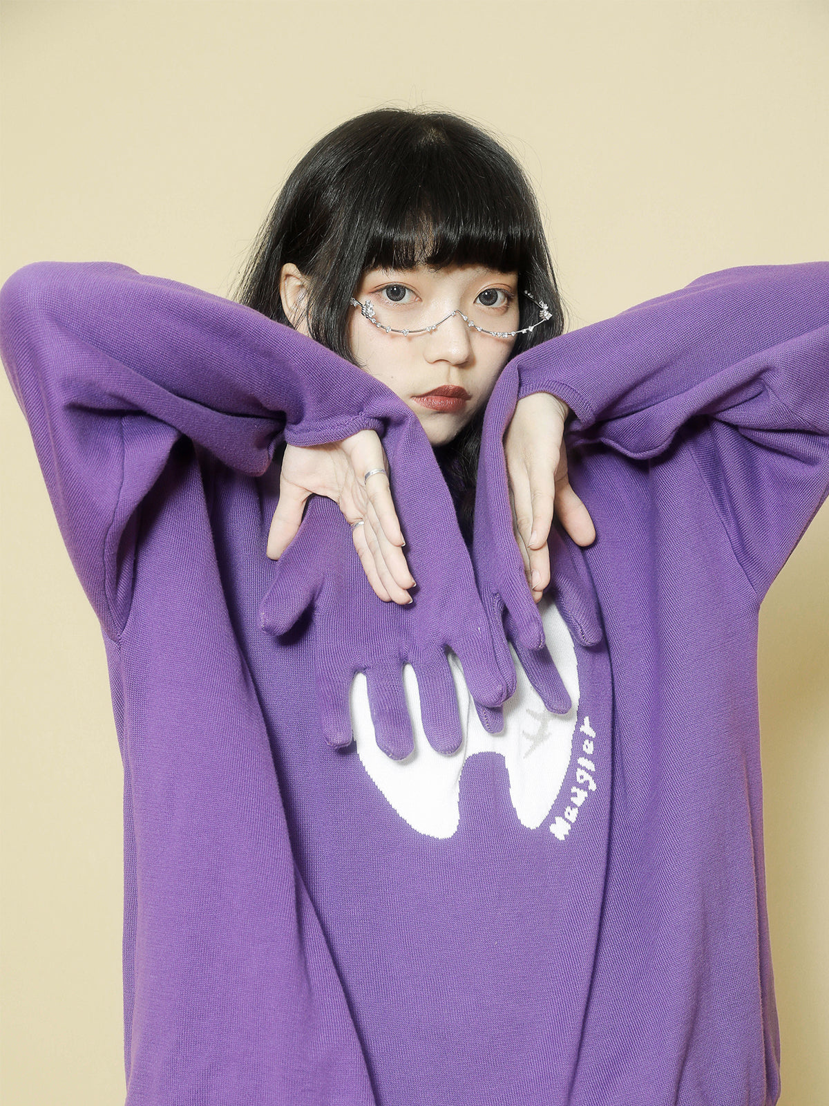 Meugler Magic Teeth Gloves Double-Layered Hole Purple Sweater - Original Hoodie sweater Meugler