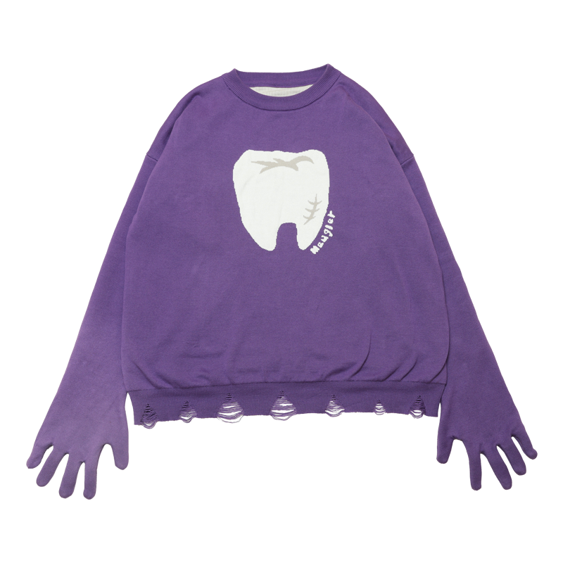 Meugler Magic Teeth Gloves Double-Layered Hole Purple Sweater - Original Hoodie sweater Meugler