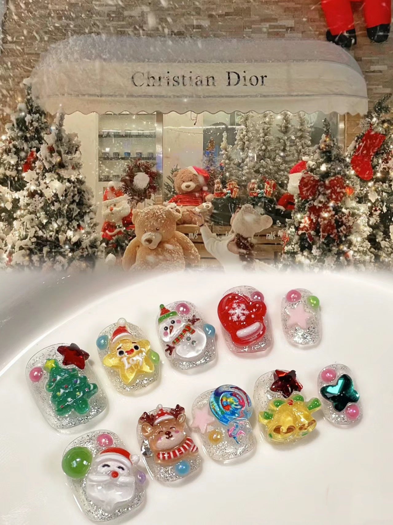 Puppy Christmas Kingdom Handmade Nail Art | Santa & Snowman 3D Cartoon Short Nails NAILS PUPPY
