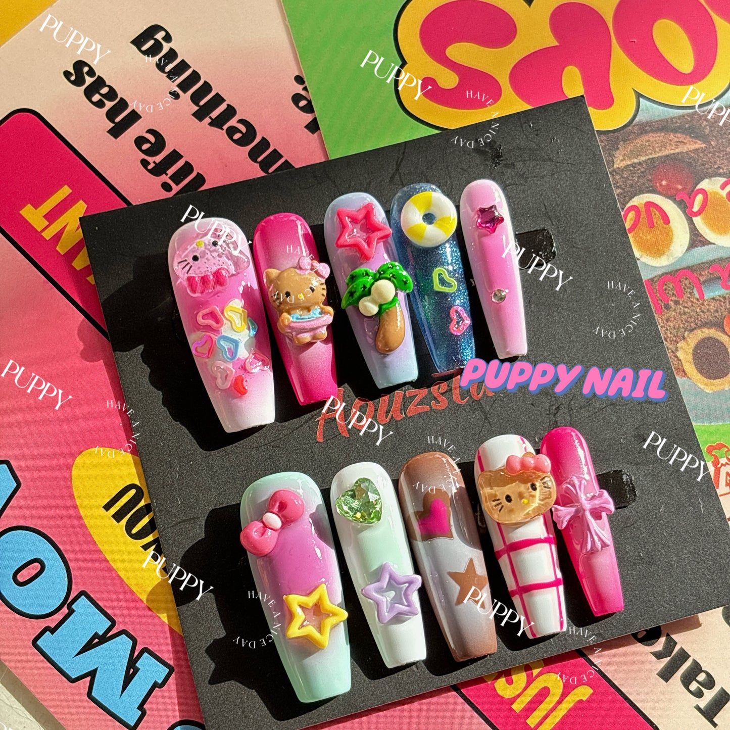 Puppy Colorful Tyrande Y2K Sexy Kitty Long Nails | Dopamine Wearable Doll Nails NAIL PUPPY