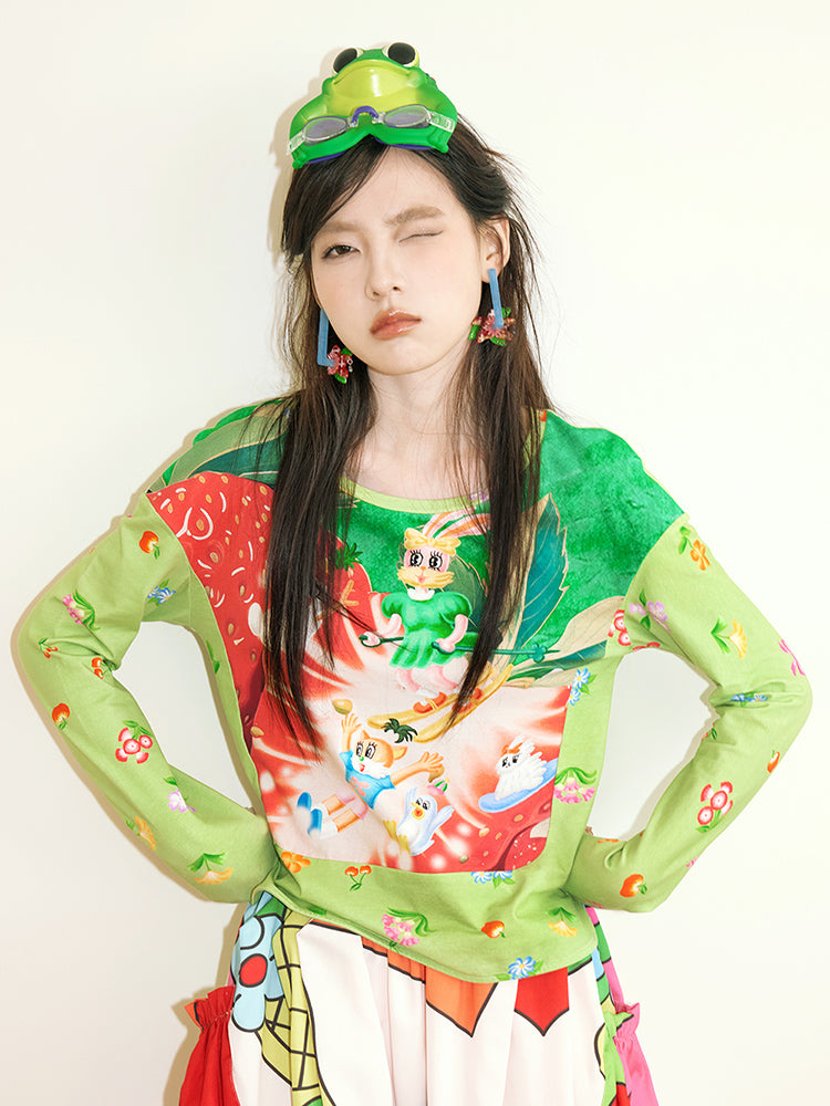 Harajuku Shirt Green Shirt Strawberry Shirt Long Sleeve Shirt Animal Print Shirt shirt tntntutu