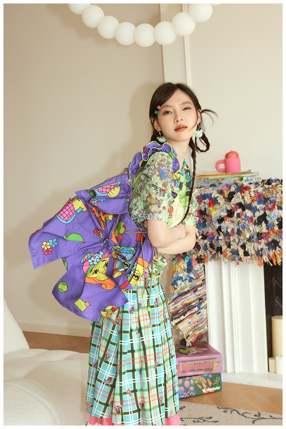 Harajuku Bag Purple Bow Bag Adjustable Drawstring Bag bag tntntutu