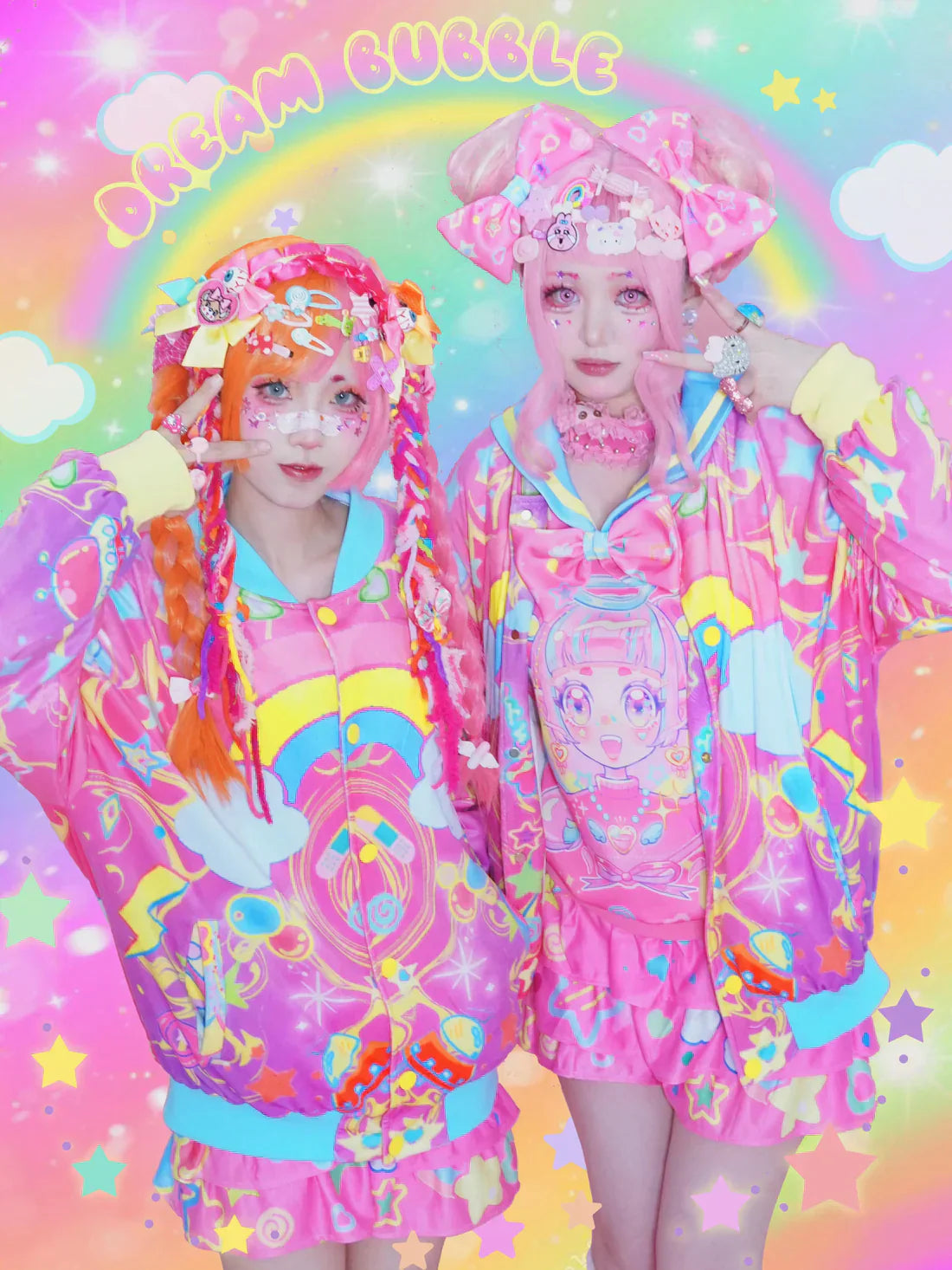 Vibrant and playful Decora Kei fashion featuring bold accessories, bright colors, and layered outfits, showcasing Harajuku's unique street style.