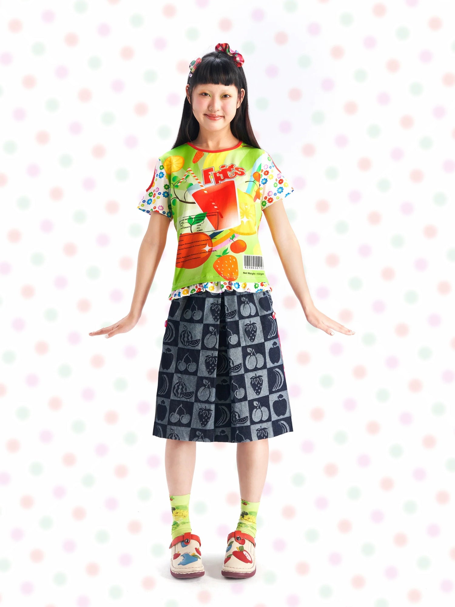 Fruits brand collection featuring vibrant, colorful clothing inspired by fruits. With unique patterns and playful designs, blending modern trends with cute elements for fresh, lively, and energetic outfits.