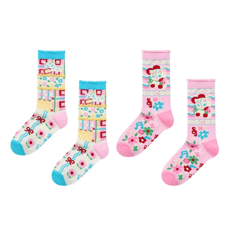 Colorful Harajuku-Inspired Art Socks Collection featuring vibrant designs and artistic patterns. Perfect for adding a fun pop of color and creativity to any outfit, reflecting the bold spirit of Harajuku street style.