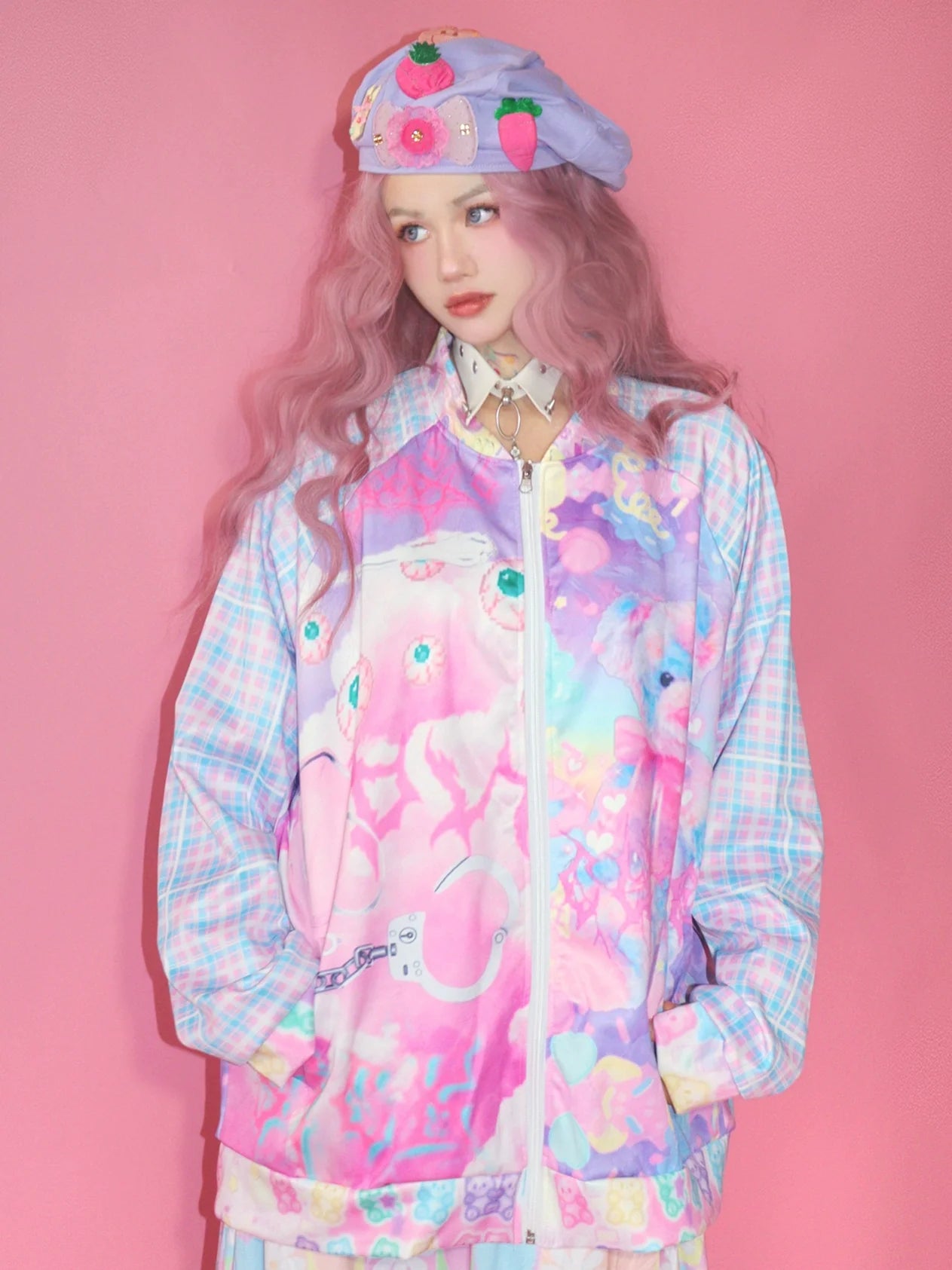 Decora Kei fashion style from Harajuku, featuring vibrant colors, bold patterns, oversized clothing, and an abundance of accessories like hair clips, bracelets, and necklaces. A playful and creative expression of individuality and self-expression.