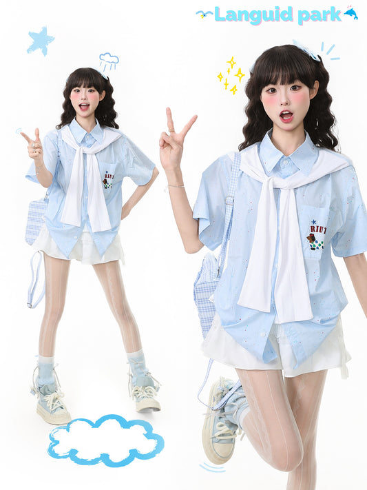 Languid Park - Blue Polo Dog Pattern Shirt shirt Languid Park