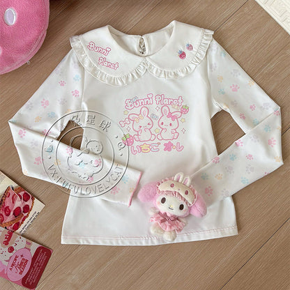 Bunny Planet - Strawberry Bunny Doll Collar Tee shirt bunnyplanet