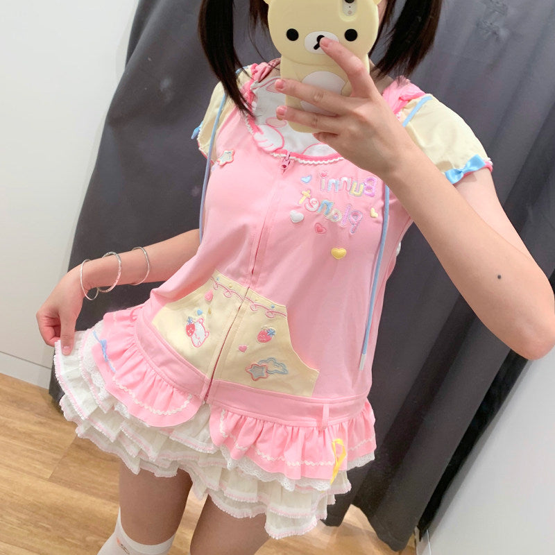Bunny Planet - Cute Embroidered Short Sleeve Jacket sweatshirt bunnyplanet