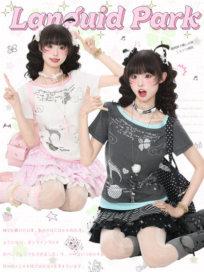 Languid Park - Rhinestone Layered Tee shirt Languid Park