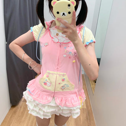 Bunny Planet - Cute Embroidered Short Sleeve Jacket sweatshirt bunnyplanet