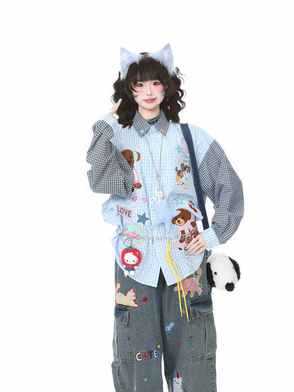 Languid Park - Puppy Embroidered Plaid Shirt shirt Languid Park